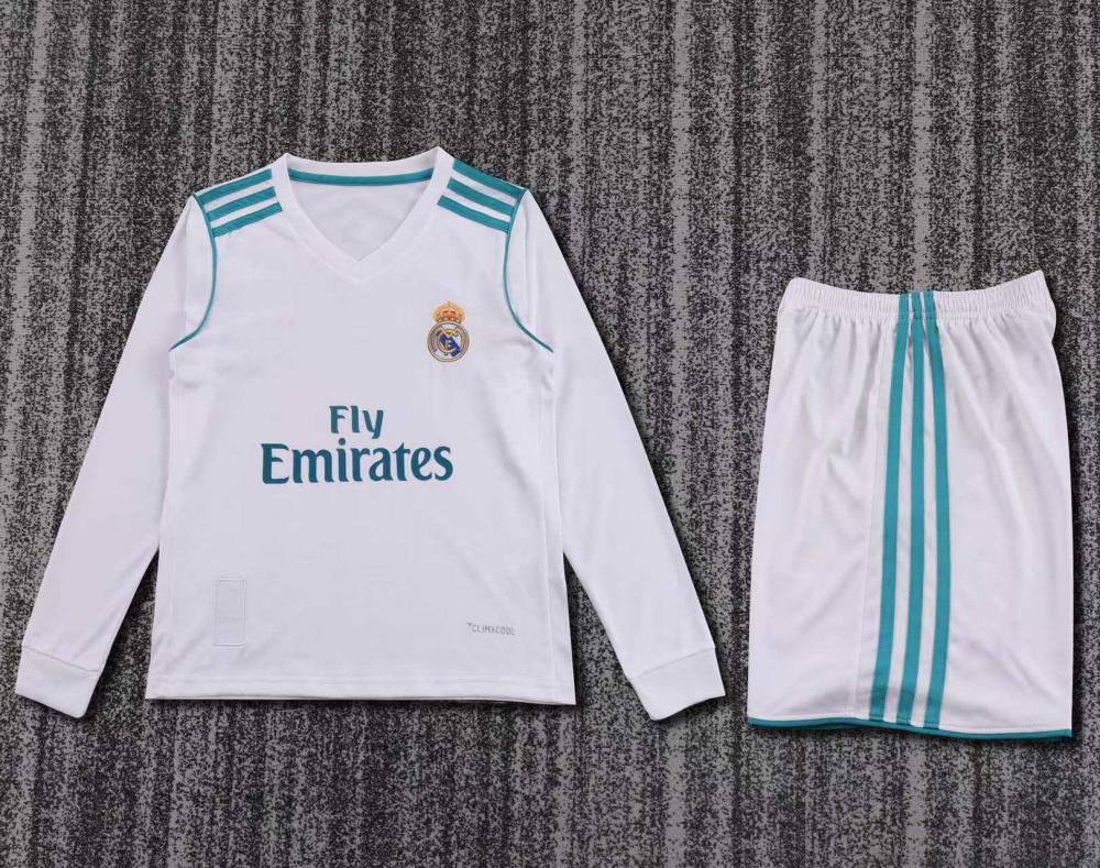 Niños Real Madrid 2017-18 Local Long Sleeve Kit