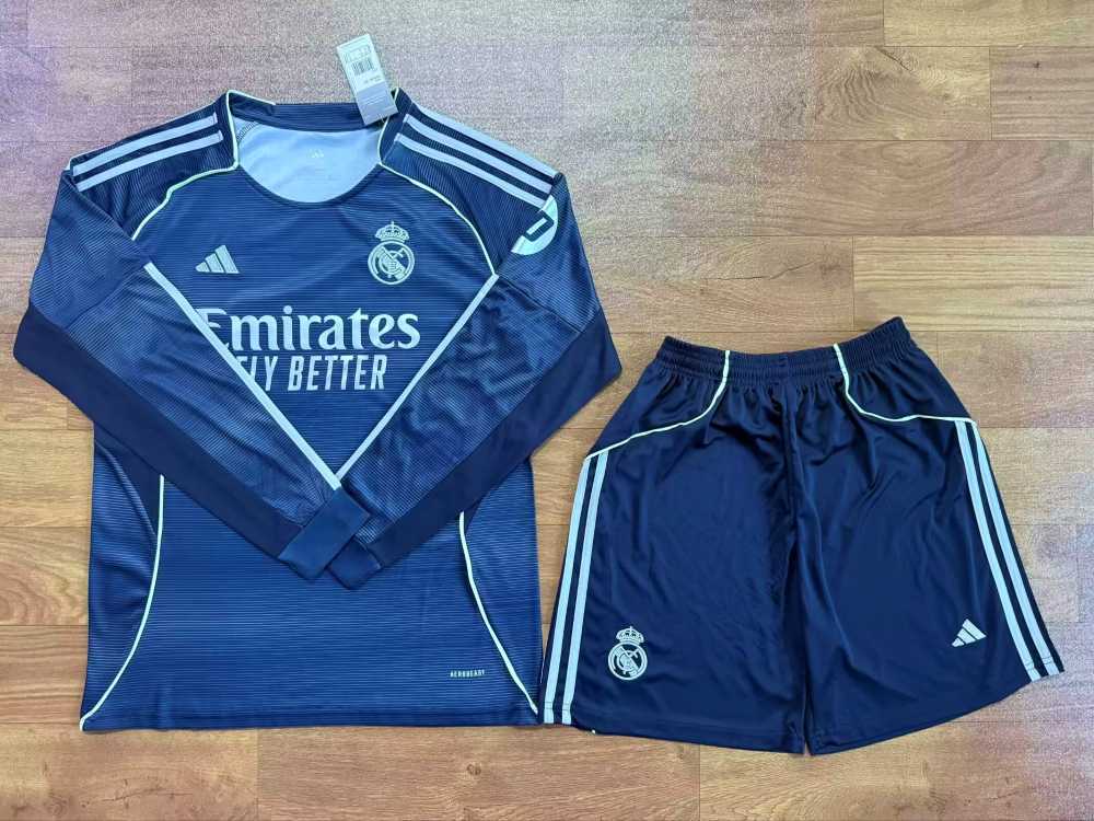 Niños Real Madrid 2025-26 Visitante Long Sleeve Kit