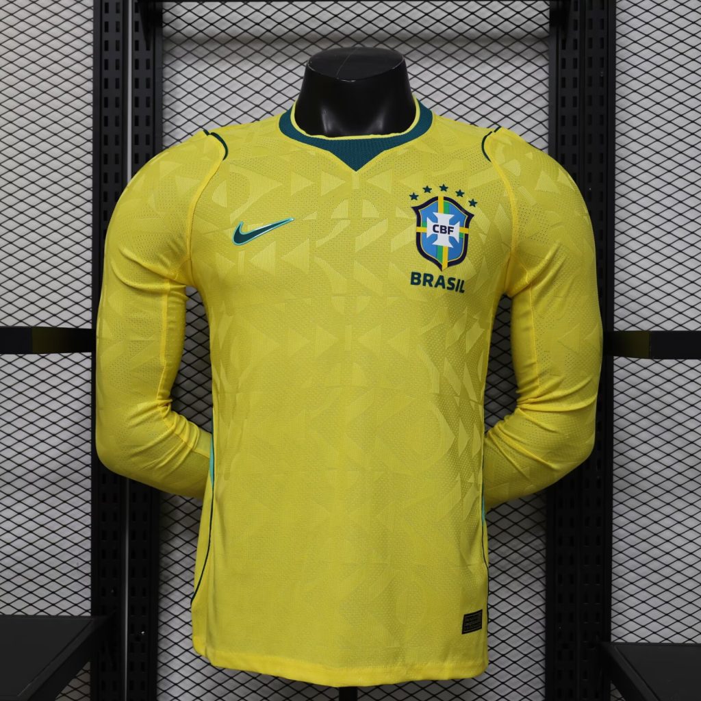 Brasil 2026 Copa Mundial de la FIFA Camiseta local versión jugador de manga larga